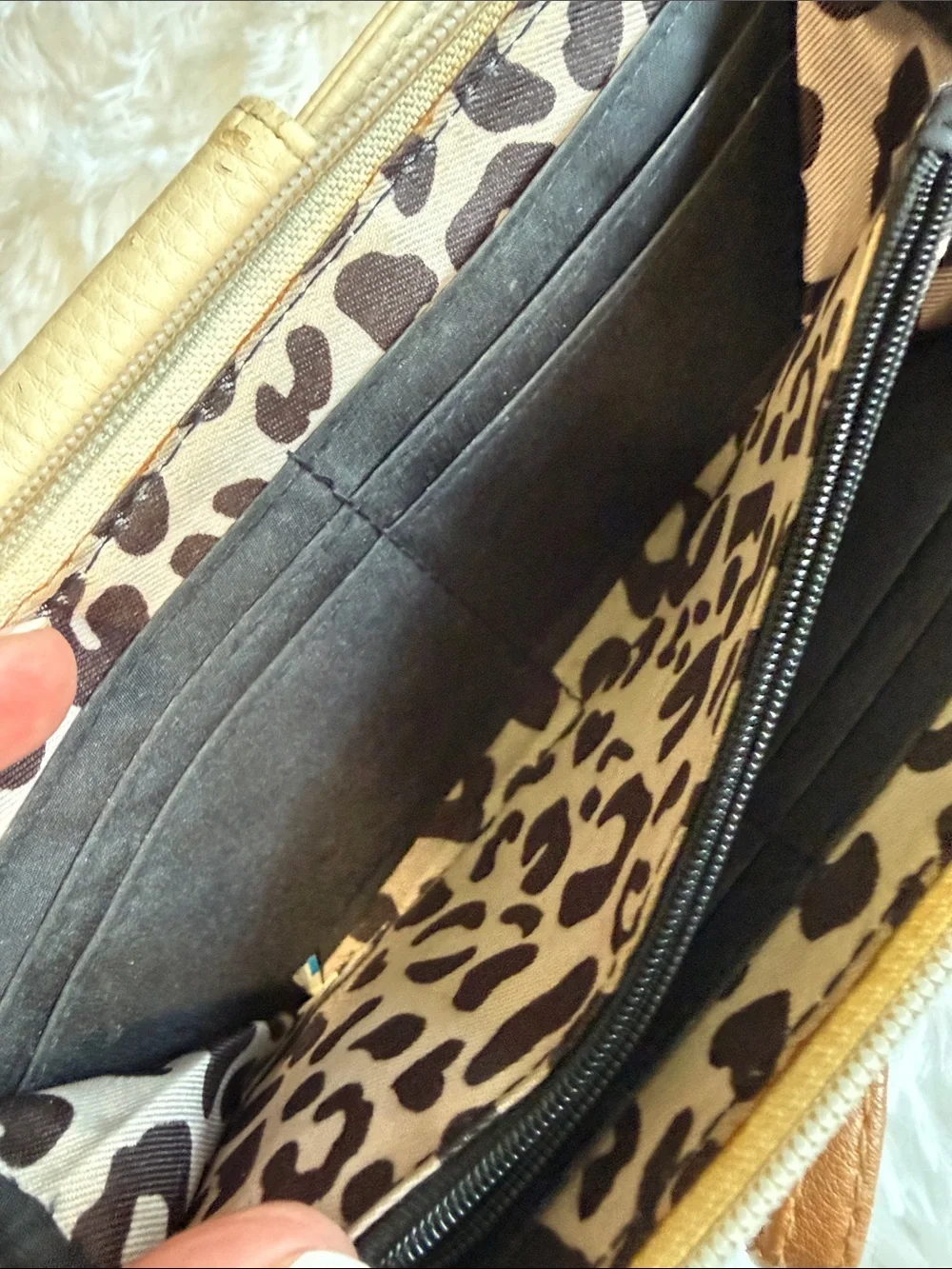 Cream and Tan Women's Wristlet Wallet